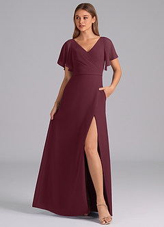 Azazie Ambrosia Probar vestidos en casa Vestido de Cabernet de Gasa de Corte en A con Plisado image3