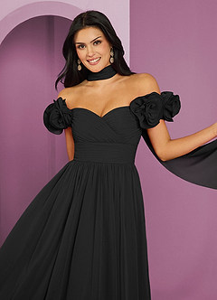 Barbie ♥ Azazie Brautjungfernkleider Wandelbar A-Linie Schulterfrei Chiffon Kleid Schwarz image4