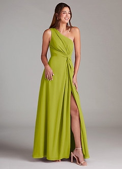 Azazie Brooke Bridesmaid Dresses Lemongrass A-Line One Shoulder Chiffon Dress image4