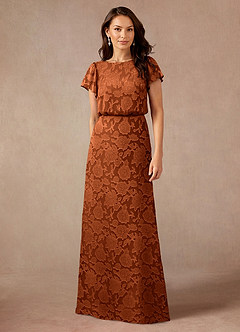 Azazie Lehi vestidos de madre de la novia Vestido de Naranja Quemada de Devorado Floral de Corte en A con Cuello de barco image1