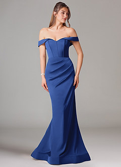 Azazie Everly Bridesmaid Dresses Royal Blue Mermaid Off the Shoulder Stretch Satin Convertible Dress image3