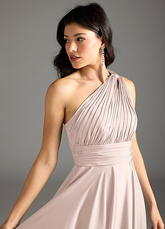 Azazie Charlize Bridesmaid Dresses Blushing Pink A-Line One Shoulder Stretch Satin Dress image7
