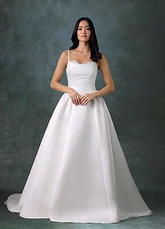 Azazie Melinda Wedding Dresses Diamond White Ball-Gown Strapless Satin Dress image1