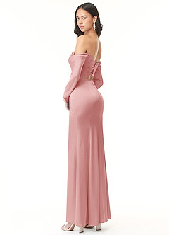 Azazie Hallie Robes de demoiselle d'honneur Robe Sirène Convertible en Satin extensible Schulterfreies Langarmshirt Rose Poudré image6