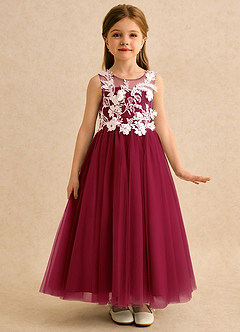 Azazie Mixie vestidos de niña de las flores Vestido de Borgoña de Encaje de Corte Princesa image5