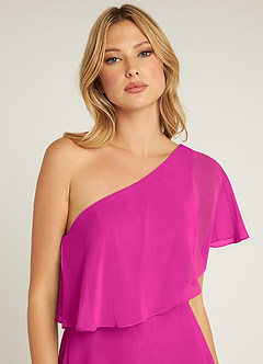 Azazie Lizzy Final Sale Fuchsia A-Line One Shoulder Chiffon Dress image7