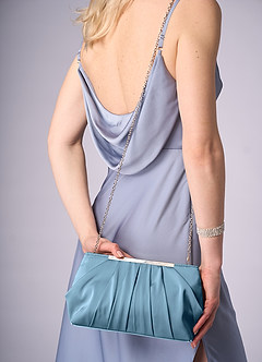 front Matching Color Stretch Satin Pleated Clutch