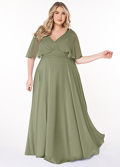 Azazie Pamela Abiti da Damigella Abito A-Line in Chiffon con Scollo a V a Pieghe Pistacchio image8