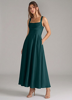 Azazie Shaude Bridesmaid Dresses Pine A-Line Pleated Stretch Satin Dress image5