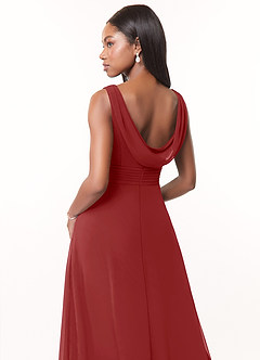 Azazie Karina Robes de demoiselle d'honneur Robe Trapèze en Mousseline de soie Plissée Rouille image4