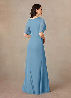 Azazie Selah Mother of the Bride Dresses Steel Blue A-Line V-Neck ruched Mesh Dress image4