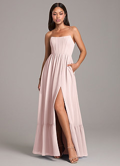 Azazie Kailee Bridesmaid Dresses Blushing Pink A-Line with Pockets Chiffon Dress image1
