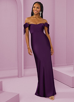 Barbie ♥ Azazie Bridesmaid Dresses Grape Sheath Off the Shoulder Stretch Satin Convertible Dress image4