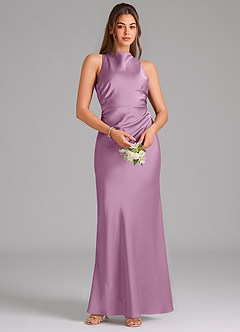 Azazie Evadne Robes de demoiselle d'honneur Robe Trapèze en Satin extensible Plissée Glycine image6