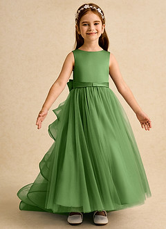 Azazie Lior Abiti da Ragazza di Fiori Abito Principessa in Tulle Plissettato Basilico image6