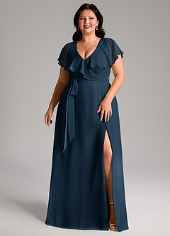 Azazie Lainey Bridesmaid Dresses Dark Navy A-Line with Pockets Chiffon Dress image10