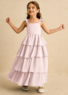 Azazie Boba Flower Girl Dresses Blushing Pink A-Line Square Neckline Chiffon Dress image3