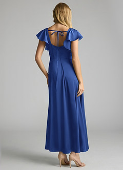 Azazie Bondi Bridesmaid Dresses Royal Blue A-Line Ruched Stretch Satin Dress image3