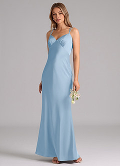 Azazie Suttona Brudtärnklänningar Klä av A-Linje i Stretch Satin Plisserad Puderblå image4