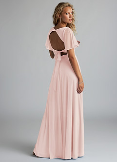 Azazie Induh Bridesmaid Dresses Rose Petal A-Line Flutter V-neck Mesh Dress image4