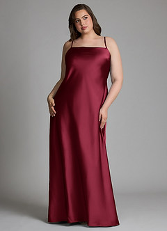 Azazie Jaleesa Bridesmaid Dresses Burgundy Sheath High Neck Stretch Satin Dress image8