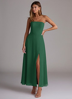 Azazie Wren Bridesmaid Dresses Dark Green A-Line Strapless Chiffon Dress image1