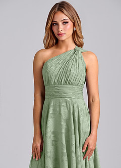 Azazie Charlize Abiti da Damigella Abito A-Line in Burnout Floreale Monospalla Verde Salvia image6