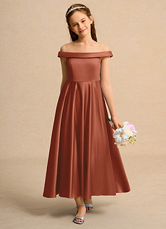 Azazie Teeny Junior Formal Flower Girl Klänningar Klä A-Line i Matt satäng Plisserad image3