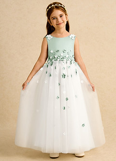 Azazie Eleni Blumenmädchenkleider Ballkleid Schleifen Tüll Kleid Elfenbein Agave image4