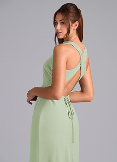 Azazie Evadne Brautjungfernkleider Etui Plissee Chiffon Kleid Staubiger Salbeigrün image7