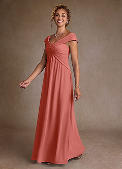 Azazie Myrtle Mother of the Bride Dresses Salmon Pink A-Line Pleated Chiffon Dress image4