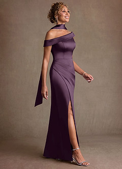 Azazie Kamala 신부의 어머니 드레스 쉬스 한쪽 어깨 스트레치 새틴 플로어 길이 드레스 image3