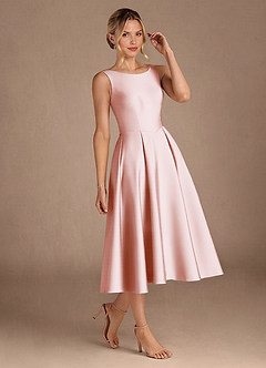 Azazie Fulton Mother of the Bride Dresses Blushing Pink A-Line Pleated Stretch Satin Dress image2