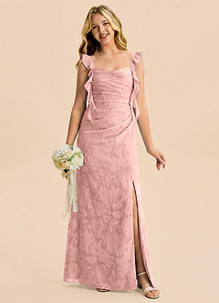 Azazie Jessamine Junior Robe Sirène en Blumen-Burnout Décolleté en cœur Rose Poudré image1
