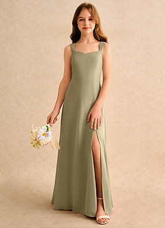Azazie Makani Girls Formal Blumenmädchenkleider A-Linie Herzausschnitt Chiffon Kleid Moosgrün image3