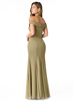 Azazie Lecia Abiti da Damigella Abito Convertibile Impero in Chiffon A pieghe con spalle scoperte Verde Muschio image3