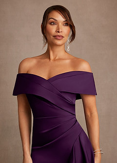 Azazie Kirsty Mother of the Bride Dresses Grape Sheath Off the Shoulder Stretch Satin Dress image5