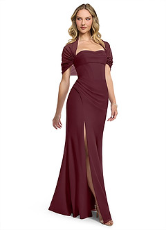 Azazie Zia Bridesmaid Dresses Cabernet Sheath Side Slit Chiffon Convertible Dress image3