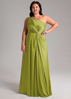 Azazie Brooke Robes de demoiselle d'honneur Robe Trapèze en Satin extensible Une épaule Citronnelle image13