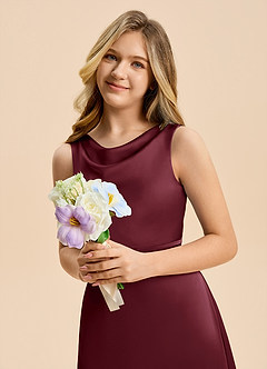 Azazie Kiki Junior Cabernet A-Line Bow Stretch Satin Dress image6
