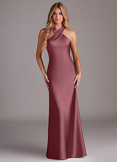 Azazie Doretta Bridesmaid Dresses Desert Rose Mermaid Pleated Stretch Satin Dress image1
