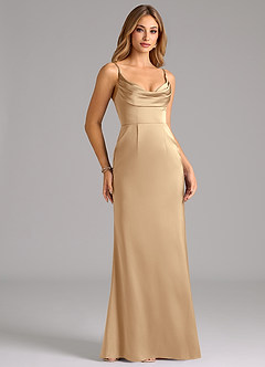 Azazie Aimee Brautjungfernkleider A-Linie Herzausschnitt Stretch-Satin Kleid Champagner image3
