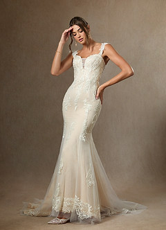 Azazie Roux Wedding Dresses Diamond White Champagne Mermaid Sequins Satin Dress image7