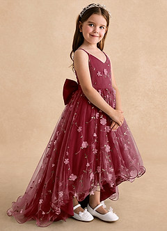 Azazie Celia Flower Girl Dresses Burgundy A-Line Spaghetti Strap Tulle Dress image3