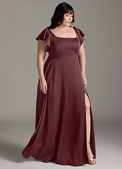 Azazie Bondi Bridesmaid Dresses Sangria A-Line Bow Stretch Satin Dress image10