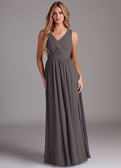 Azazie Kingsley Vestidos de damas de honor Vestido de Gris Acero de Gasa de Corte en A con Encaje image1