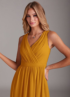 Azazie Kingsley Bridesmaid Dresses Butterscotch A-Line Lace Chiffon Dress image6