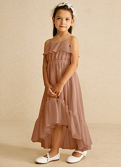 Azazie Karmen Blumenmädchenkleider A-Linie Gestreift Chiffon Kleid Champagner Rosa image2