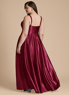 Azazie Shaude Bridesmaid Dresses Burgundy A-Line Pleated Metallic Satin Dress image9