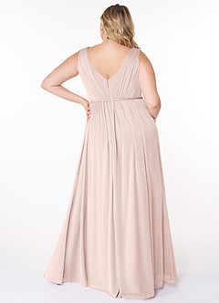 Azazie Tanicia Bridesmaid Dresses Blushing Pink A-Line V-Neck Pleated Mesh Dress image2